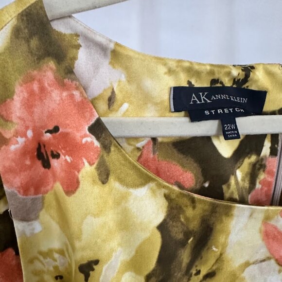 Anne Klein Women's Plus 22W Green/Peach Floral Dress - Picture 5 of 8